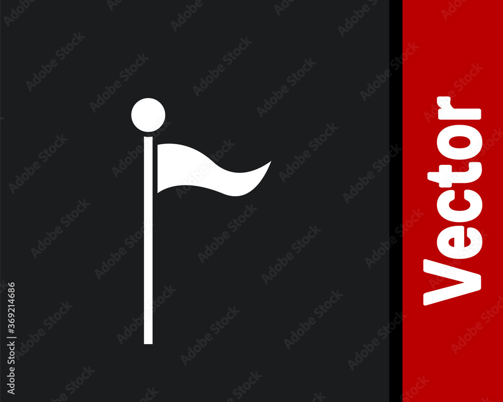 White Flag icon isolated on black background. Location marker symbol. Vector Illustration. White Flag icon isolated on black background. Location marker symbol. Vector Illustration.