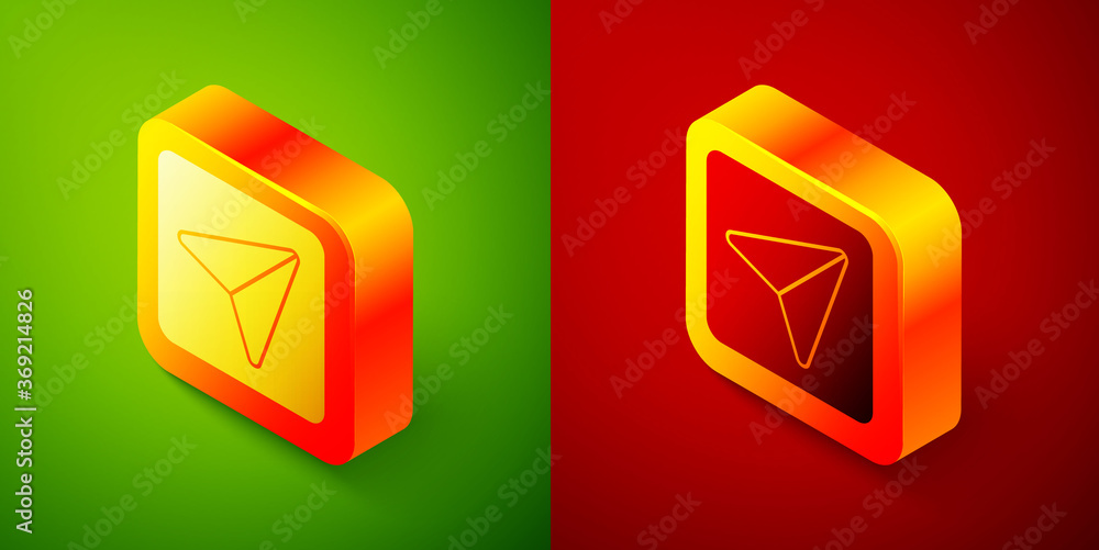 Isometric Infographic of city map navigation icon isolated on green and red background. Interface concept design. Geolocation concept. Square button. Vector Illustration. Isometric Infographic of city map navigation icon isolated on green and red background. Interface concept design. Geolocation concept. Square button. Vector Illustration.