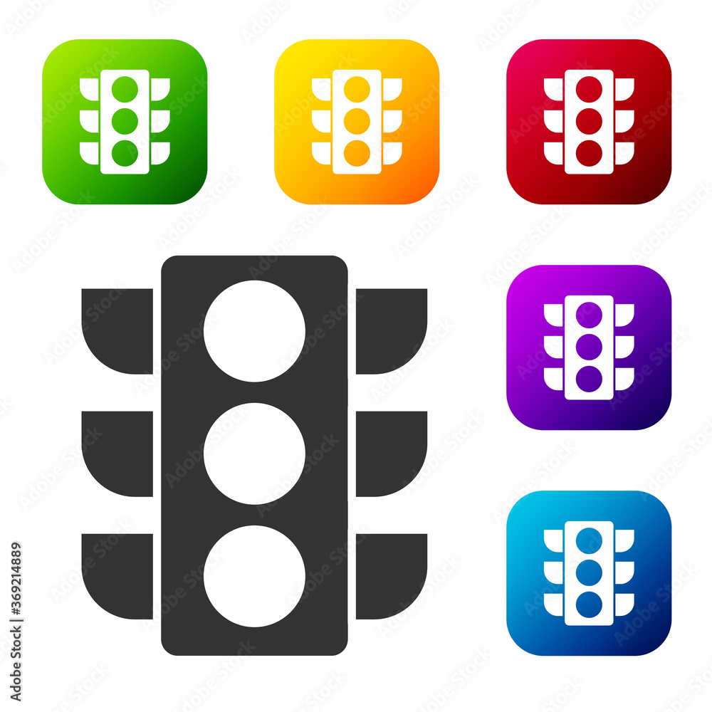 Black Traffic light icon isolated on white background. Set icons in color square buttons. Vector Illustration. Black Traffic light icon isolated on white background. Set icons in color square buttons. Vector Illustration.