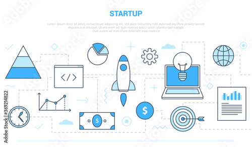 startup business concept with various icon line like rocket business and investment with modern line style