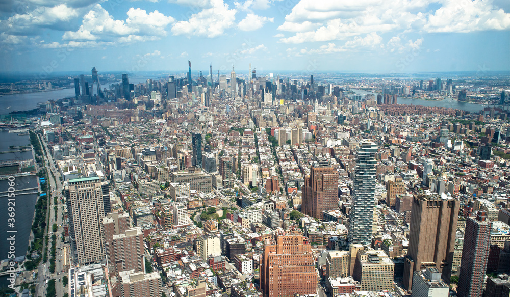 Aerial view of Manhattan, New York, USA. Ocean of building.