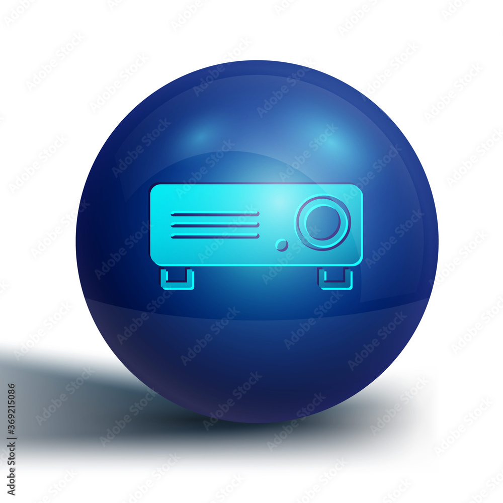 Blue Presentation, movie, film, media projector icon isolated on white background. Blue circle button. Vector Illustration. Blue Presentation, movie, film, media projector icon isolated on white background. Blue circle button. Vector Illustration.