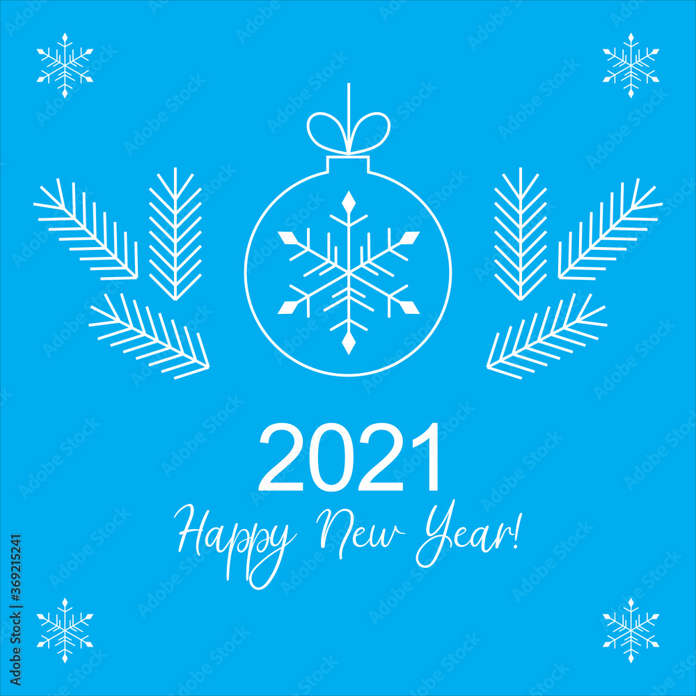 Obraz premium Happy New Year. 2021 holiday design. Happy New 2021 Year. Holiday vector illustration. Blue and white design. 2021 new year background