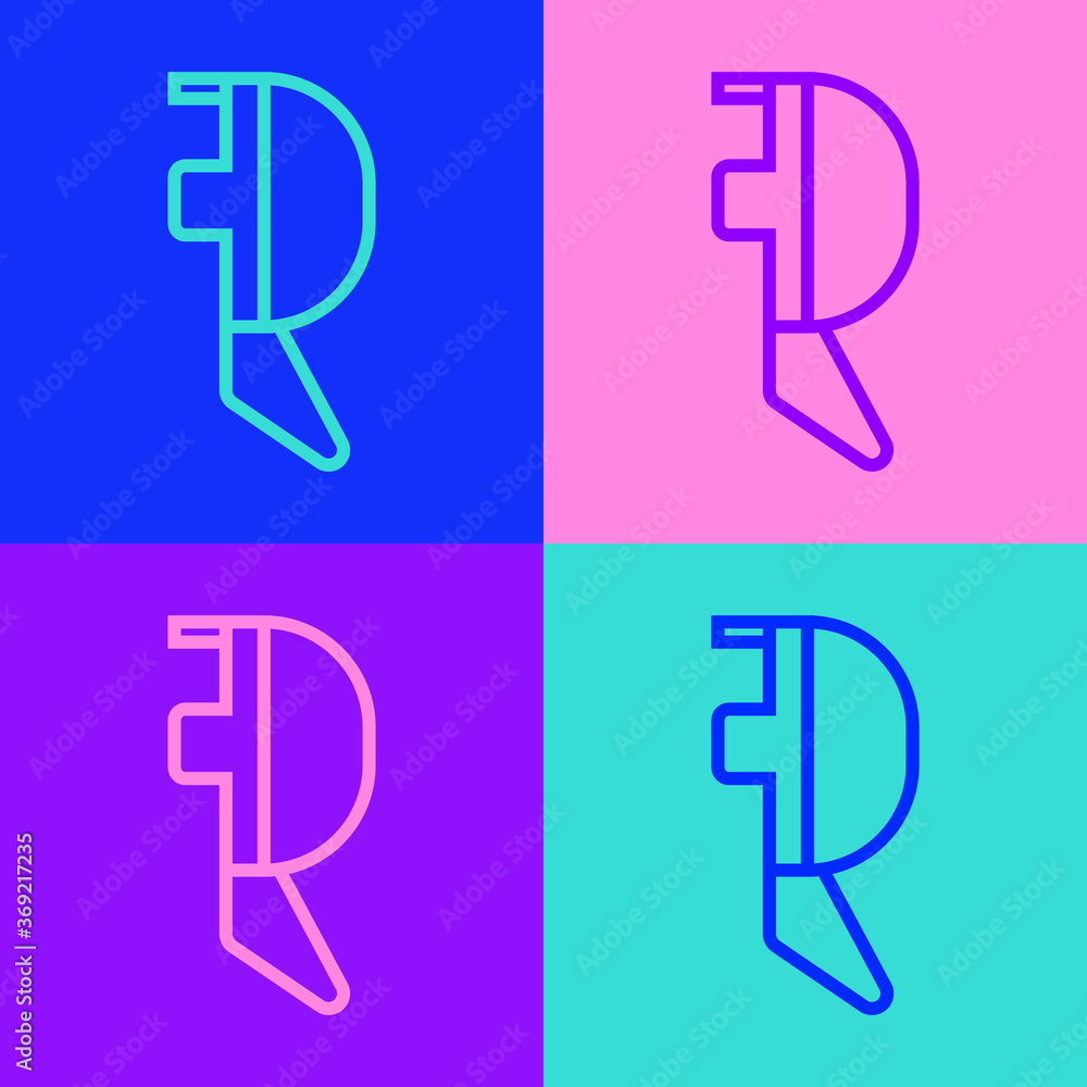 Pop art line Fencing helmet mask icon isolated on color background. Traditional sport defense. Vector Illustration. Pop art line Fencing helmet mask icon isolated on color background. Traditional sport defense. Vector Illustration.