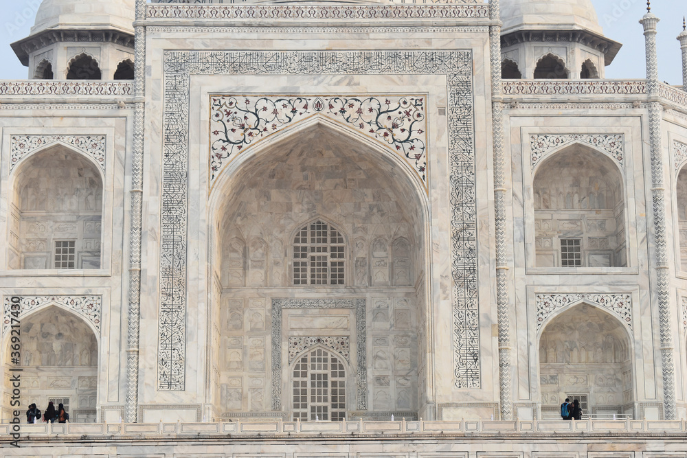 Agra, Uttar Pradesh, India, January 2020, Taj Mahal Closeup view from Kau Ban Mosque