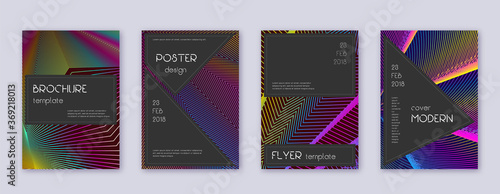 Black brochure design template set. Rainbow abstra