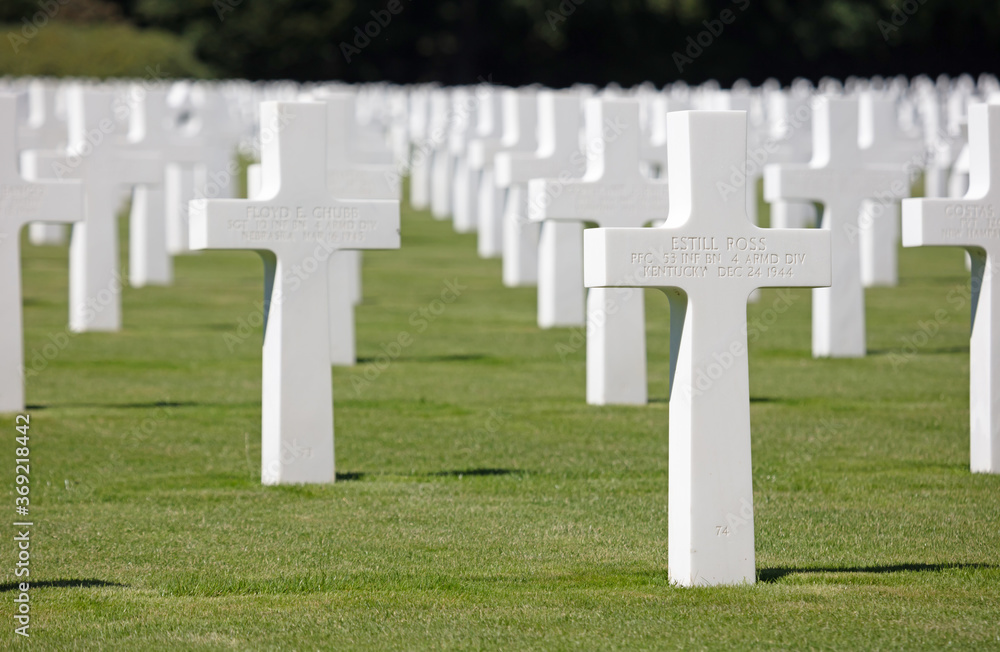 Luxembourg, Luxembourg on July 21, 2020; Graves in the American mlitary cemetary in Luxembourg