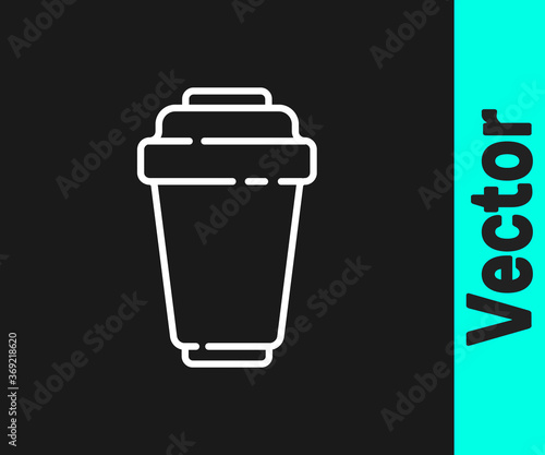 White line Water filter cartridge icon isolated on black background. Vector Illustration.