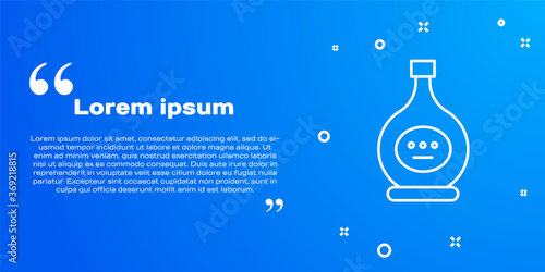 White line Bottle of cognac or brandy icon isolated on blue background. Vector Illustration.