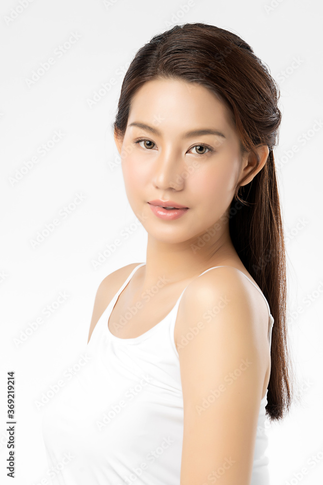 Beautiful Young asian Woman with Clean Fresh Skin on white background, Face care, Facial treatment, Cosmetology, beauty and spa, Asian women portrait Beautiful Young asian Woman with Clean Fresh Skin on white background, Face care, Facial treatment, Cosmetology, beauty and spa, Asian women portrait