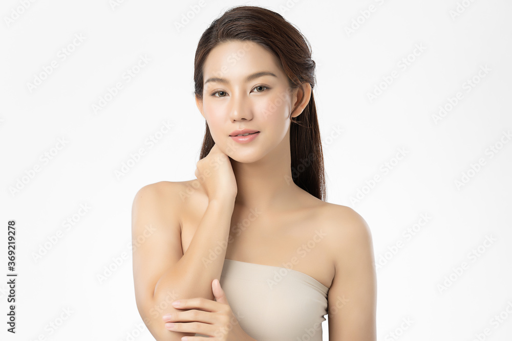 Beautiful Young asian Woman with Clean Fresh Skin on white background, Face care, Facial treatment, Cosmetology, beauty and spa, Asian women portrait Beautiful Young asian Woman with Clean Fresh Skin on white background, Face care, Facial treatment, Cosmetology, beauty and spa, Asian women portrait