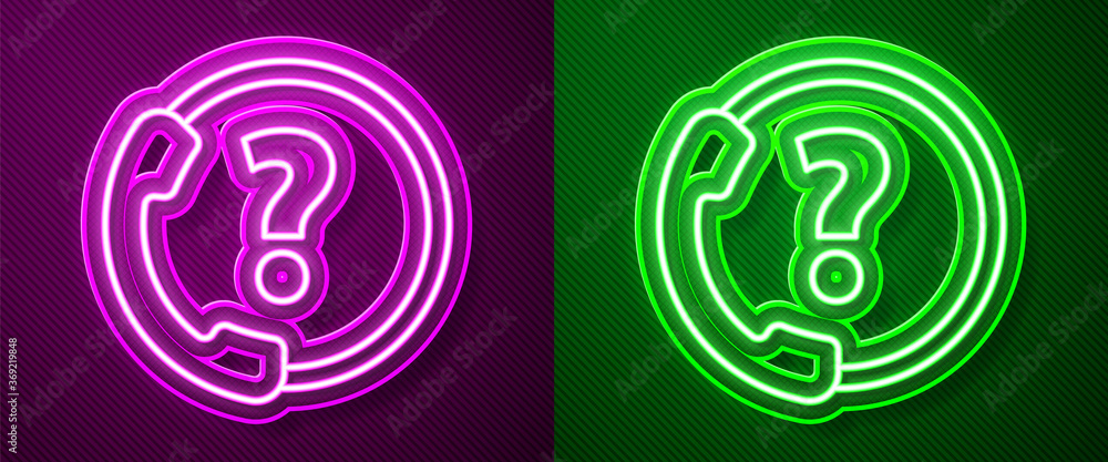 Glowing neon line Telephone 24 hours support icon isolated on purple and green background. All-day customer support call-center. Full time call services. Vector Illustration. Glowing neon line Telephone 24 hours support icon isolated on purple and green background. All-day customer support call-center. Full time call services. Vector Illustration.