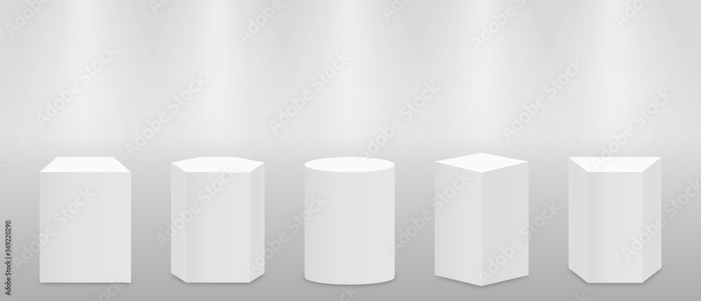 3d pedestal or podium mockup in pillar shapes. Set of empty stage or pedestal mockups isolated on white background. Podium or platform for award ceremony and product presentation 3d pedestal or podium mockup in pillar shapes. Set of empty stage or pedestal mockups isolated on white background. Podium or platform for award ceremony and product presentation