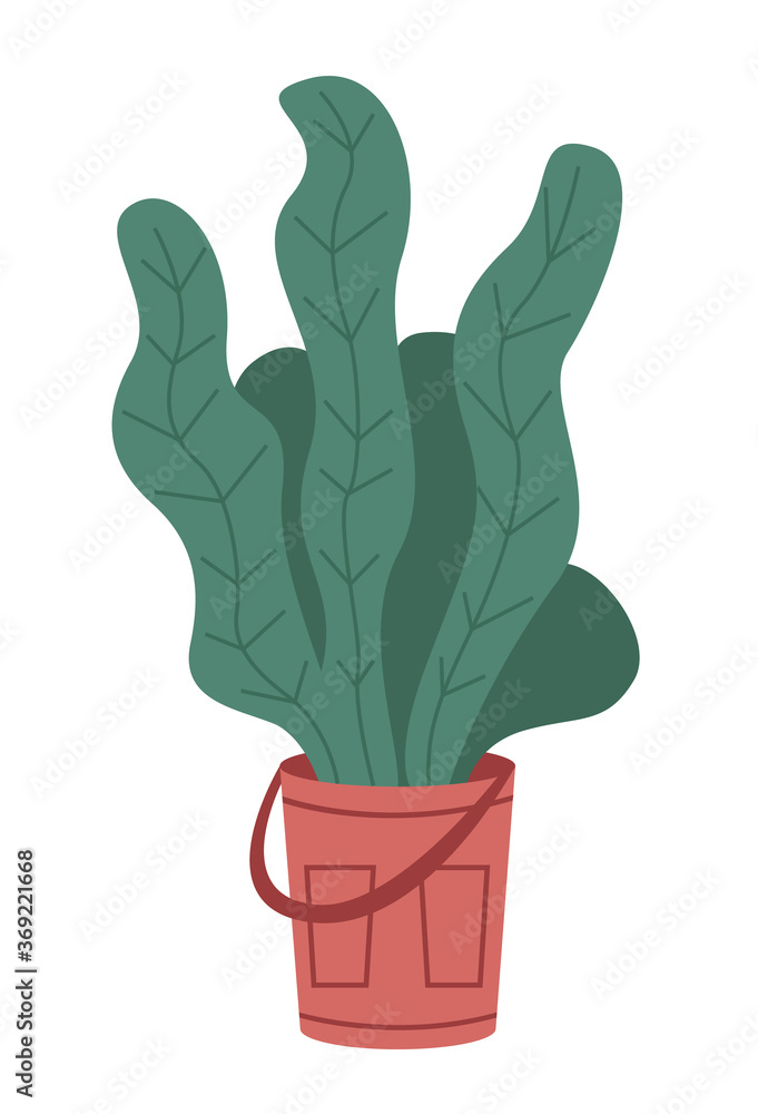 Pot with houseplant isolated at white background. Vector flowerpot of decorative green plant with long leaves in ceramic pot. Indoor plant concept of domestic greenery. Icon for home interior plant Pot with houseplant isolated at white background. Vector flowerpot of decorative green plant with long leaves in ceramic pot. Indoor plant concept of domestic greenery. Icon for home interior plant