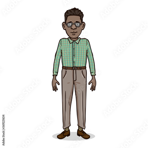 Vector Cartoon Character - Young Afroamerican Nerd Man