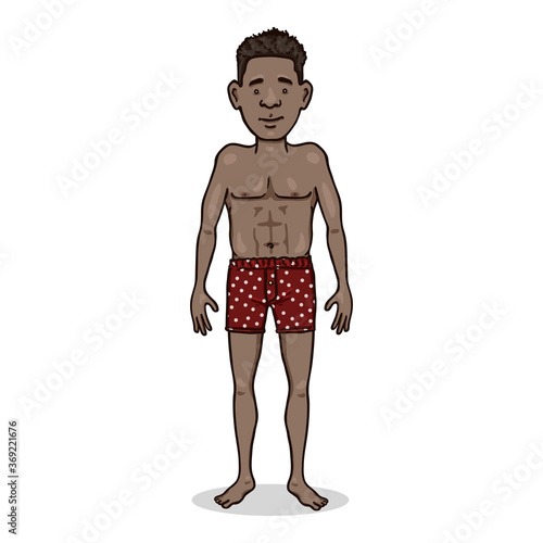 Vector Cartoon Character - Young Afroamerican Man in Red Pants