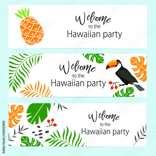 Vector set of invitation cards for hawaiian party
