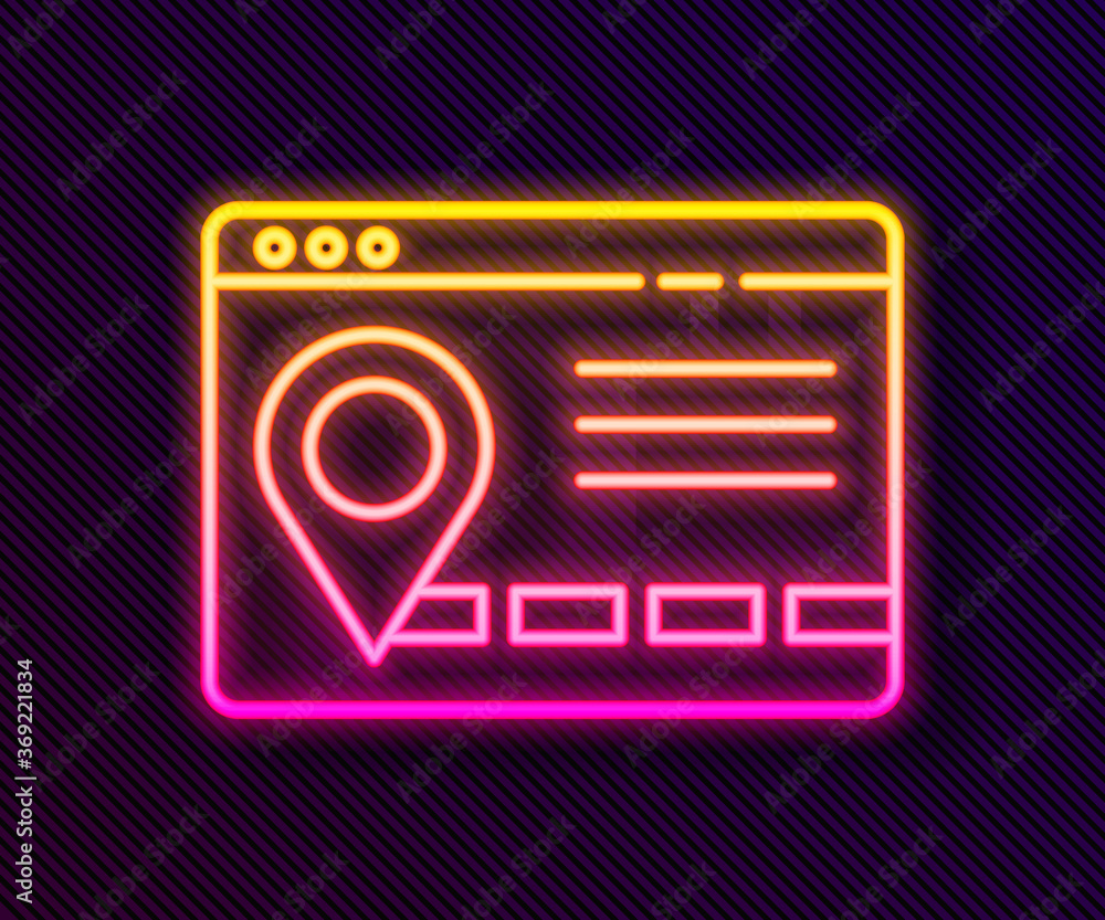 Glowing neon line Infographic of city map navigation icon isolated on black background. Mobile App Interface concept design. Geolacation concept. Vector Illustration. Glowing neon line Infographic of city map navigation icon isolated on black background. Mobile App Interface concept design. Geolacation concept. Vector Illustration.