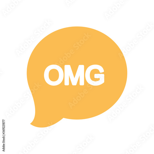 slang bubble concept, orange speech bubble with omg word icon, line fill style