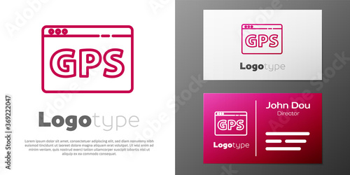 Logotype line Gps device with map icon isolated on white background. Logo design template element. Vector Illustration.