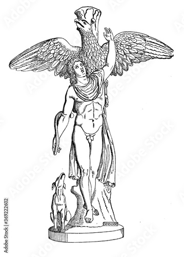 Vintage illustration, Ganymede carried off by the eagle sent by Zeus, marble statue 2nd century AC, Vatican Museums