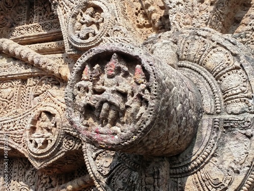 Ancient ruin statue and art sculpture of Konark Sun temple.
