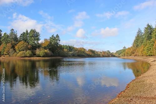 Reflections in Tottiford Reservoir, Devon, in Autumn
