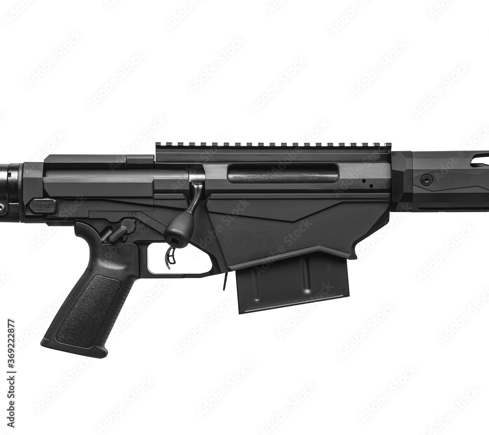 Modern sniper rifle without telescopic sight isolate on white