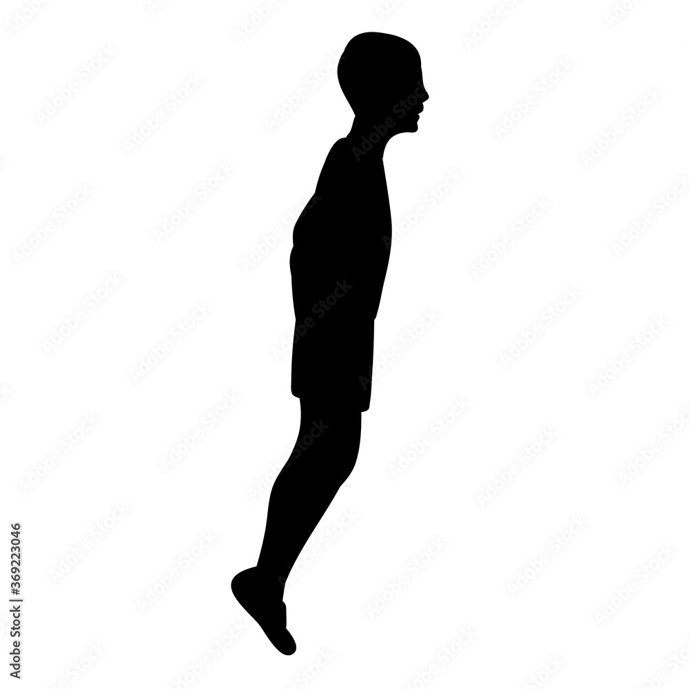 vector, isolated, black silhouette child boy jumping