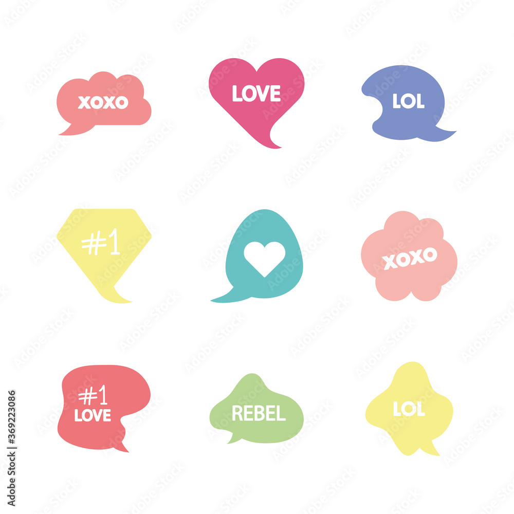 colorful slang bubbles icon set, line fill style colorful slang bubbles icon set, line fill style