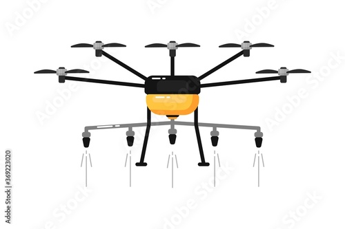 Agriculture drone. Isolated light aircraft spraying chemicals front view. Vector drone spraying pesticides agricultural aviation icon. Agriculture equipment, farming technology
