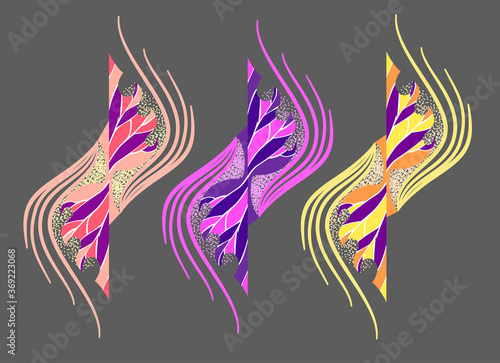 Fototapeta Naklejka Na Ścianę i Meble -  multi-colored silhouette of leaves on a bright watercolor background with geometric linear patterns. Perfect for logos, banners, postcards, stickers, and covers. EPS 10