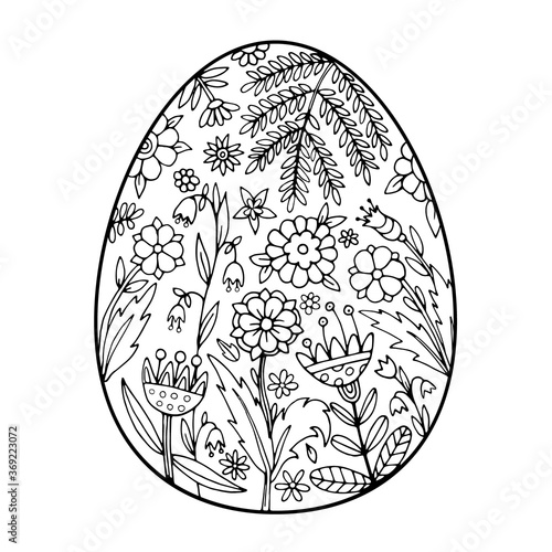 Vector Easter art plants, flowers in egg shape