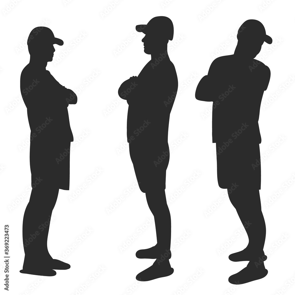 vector, isolated, black silhouette of a man in a cap