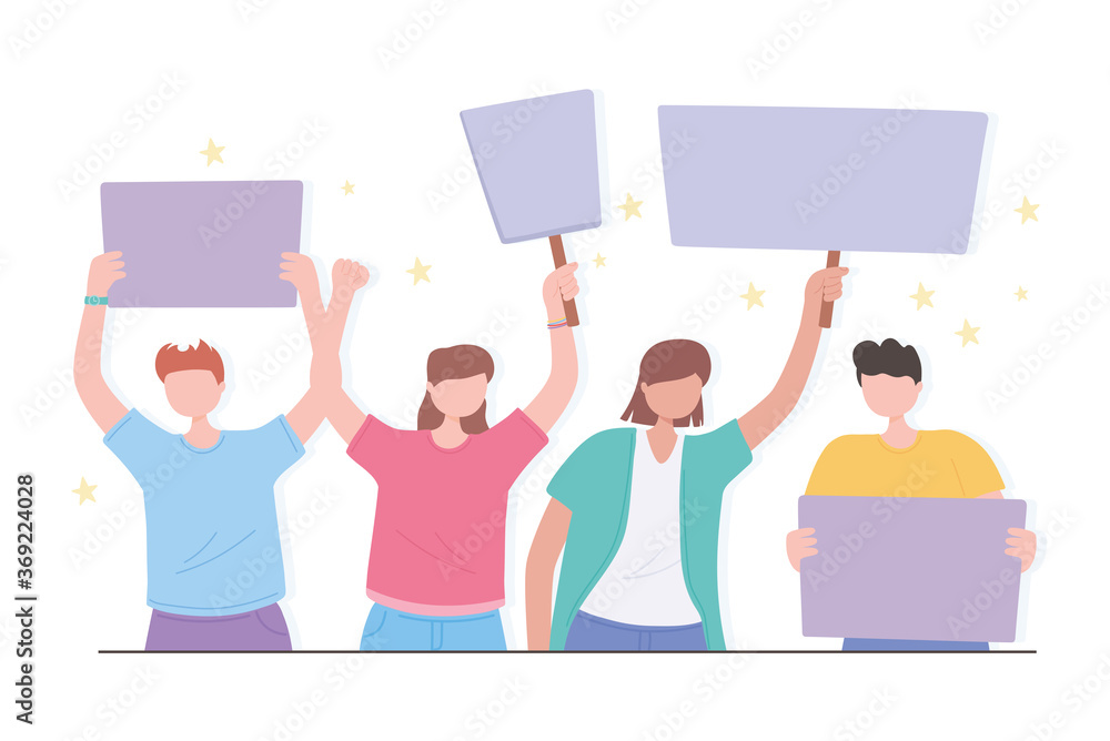 manifestation protest activists, people protest with banners cartoon manifestation protest activists, people protest with banners cartoon