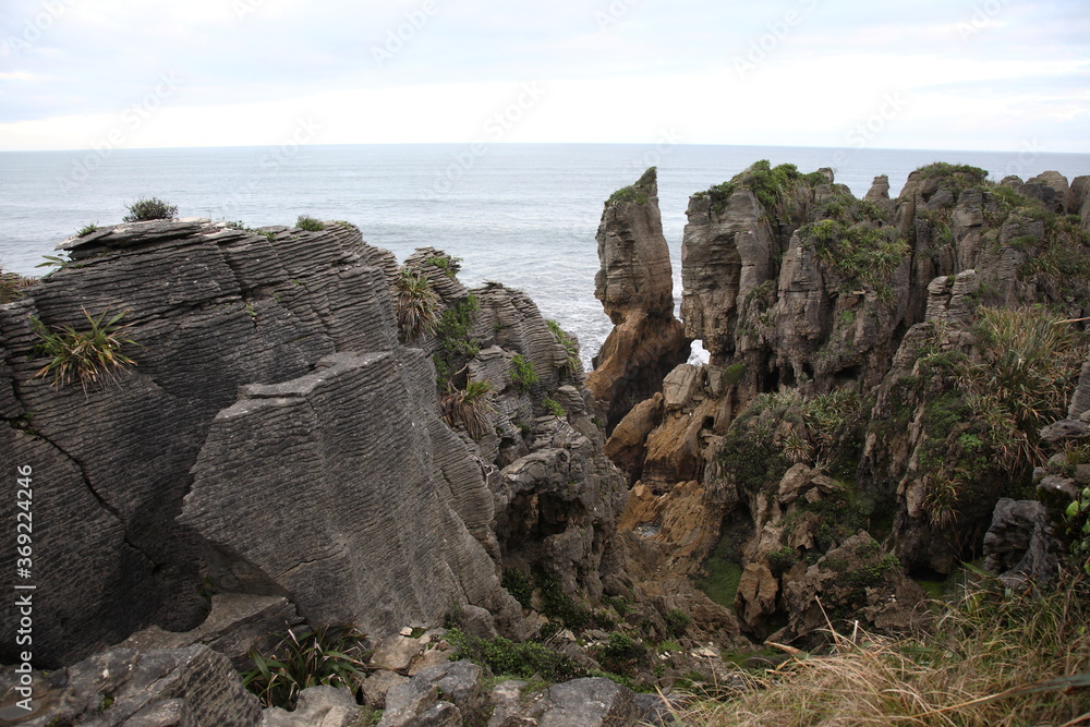 View of Pancake Rocks during Winter in Punakaiki, South Island, New Zealand.