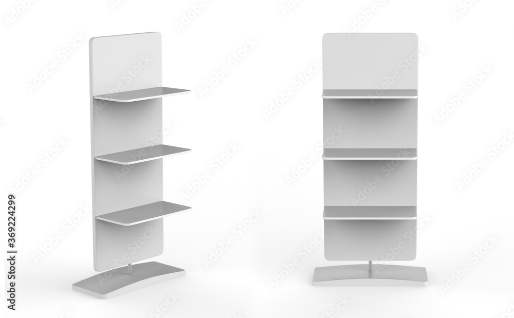 Display stand, retail display stand for product , display stands isolated on white background. 3d illustration Display stand, retail display stand for product , display stands isolated on white background. 3d illustration