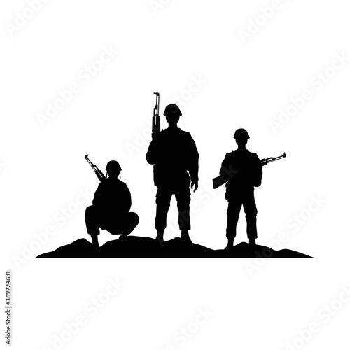 three soldiers military silhouettes figures