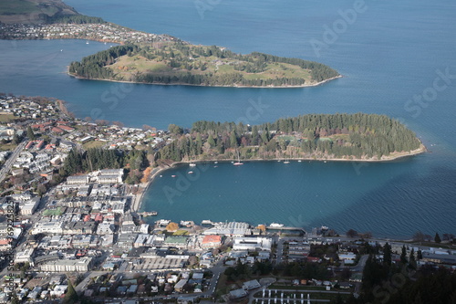 Fototapeta Naklejka Na Ścianę i Meble -  Aerial view of Queenstown and Lake Wakatipu during Winter, New Zealand