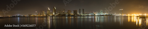 Panorama of San Diego Waterfront at night  as seen from Coronado Island  California  USA
