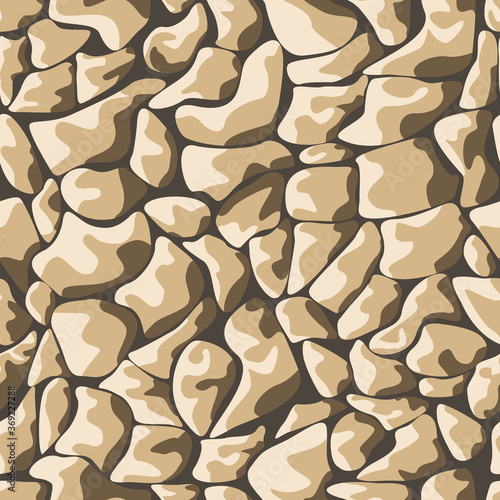 Stone texture background seamless pattern, cobblestone pavement. Vector illustration 