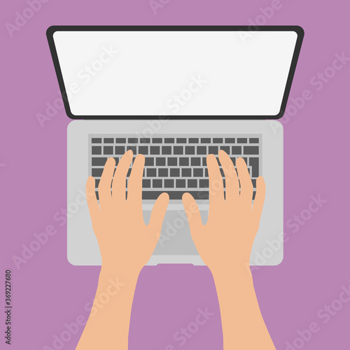 above view of person typing on laptop computer vector illustration