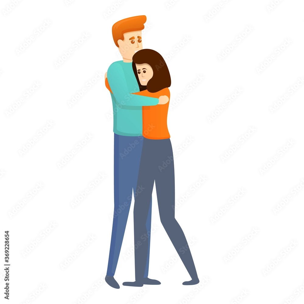 Care couple embrace icon. Cartoon of care couple embrace vector icon for web design isolated on white background Care couple embrace icon. Cartoon of care couple embrace vector icon for web design isolated on white background