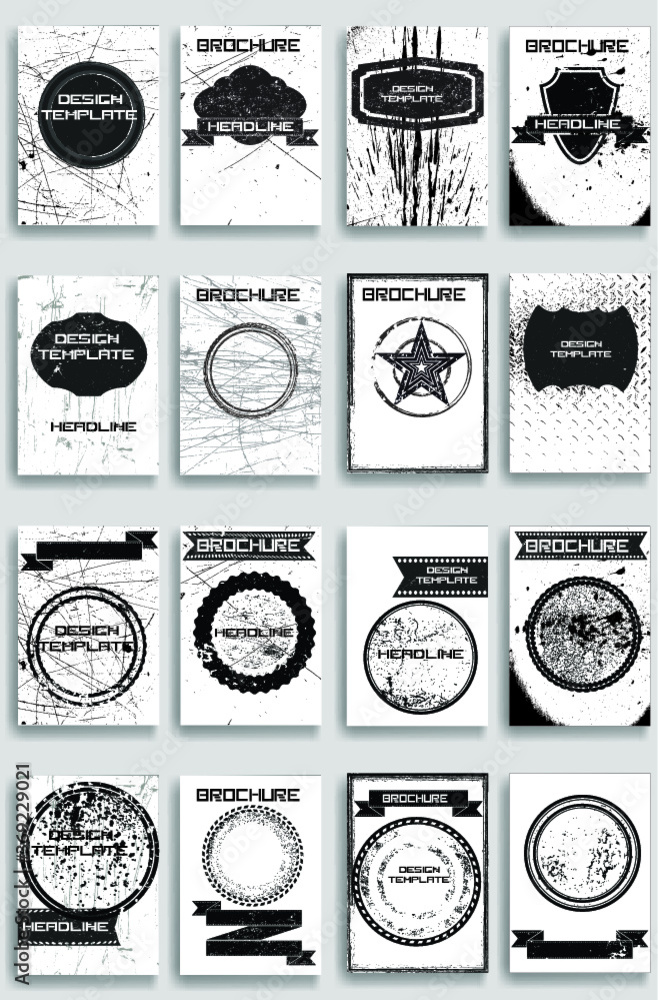Vintage Set Of Different Grunge Textured Brochures . Black and White Patterns in Grungy Style .