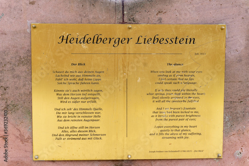 view of the poem annd plaque on the famous Liebesstein or 