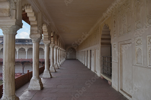 Architecture of courtyards and gardens inside the complex of Agra Fort, Agra, Uttar Pradesh, India