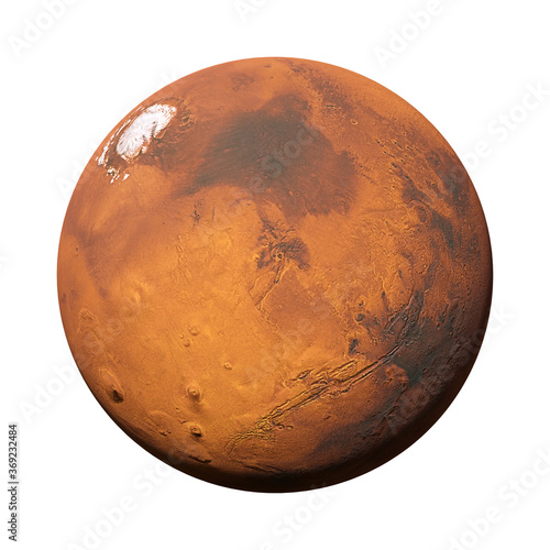 mysterious planet Mars isolated on white background 