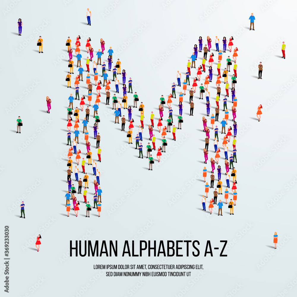 large group of people form to create capital letter M. clean vector people alphabet or people font. letter or alphabet M. large group of people form to create capital letter M. clean vector people alphabet or people font. letter or alphabet M.