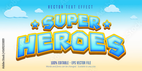 Super heroes text, cartoon style editable text effect