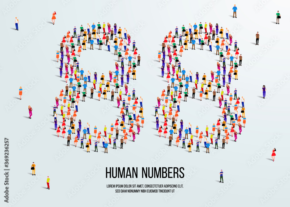 large group of people form to create number 88 or eighty eight. people font or number. vector illustration of number 88. large group of people form to create number 88 or eighty eight. people font or number. vector illustration of number 88.